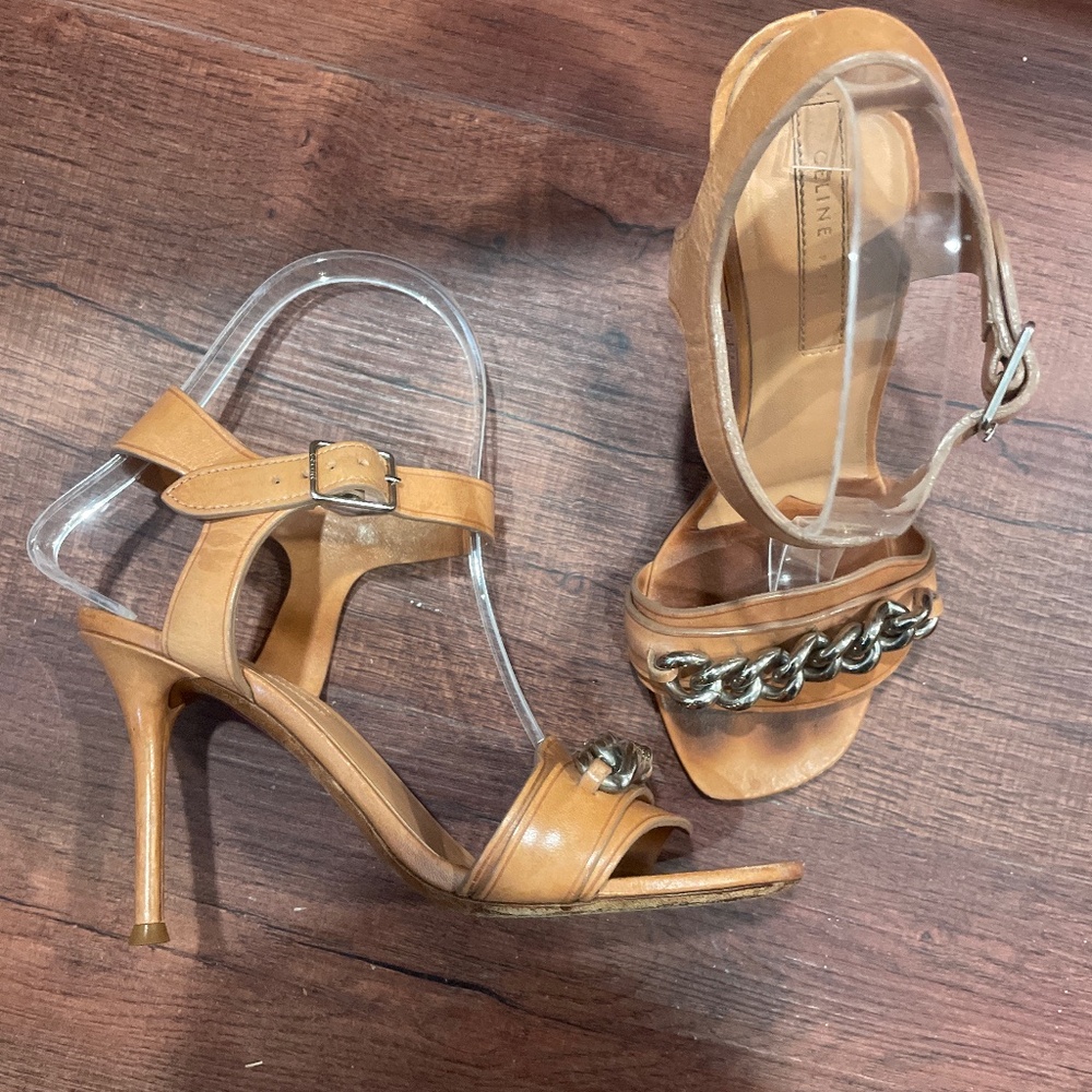 1 WEEK LEFT CHANCE CELINE Natural Leather Chain High Heel Sandals